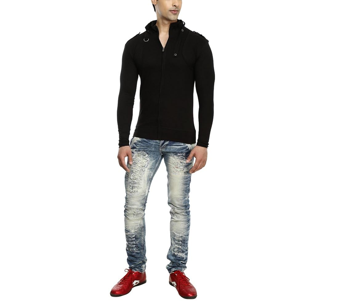 tees collection men's full zip buckle neck full sleeve black colour t-shirt