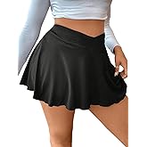 RoseSeek Women's Plus Size High Waisted Crossover Mini Skirt Ruffle Hem Flowy Skirts