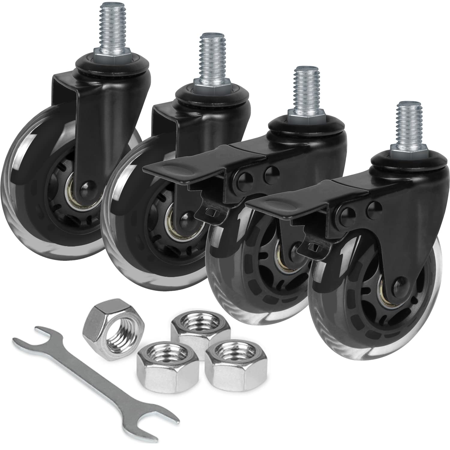 Photo 1 of 8T8 3 Inch Rubber Caster Wheels Heavy Duty with 2 Brakes, 1/2''-13 x 1" Threaded Stem Casters Set of 4 (Screw Diameter 1/2", Length 1"), Quiet and Smooth Rolling Castors for Furniture Hardwood Floors