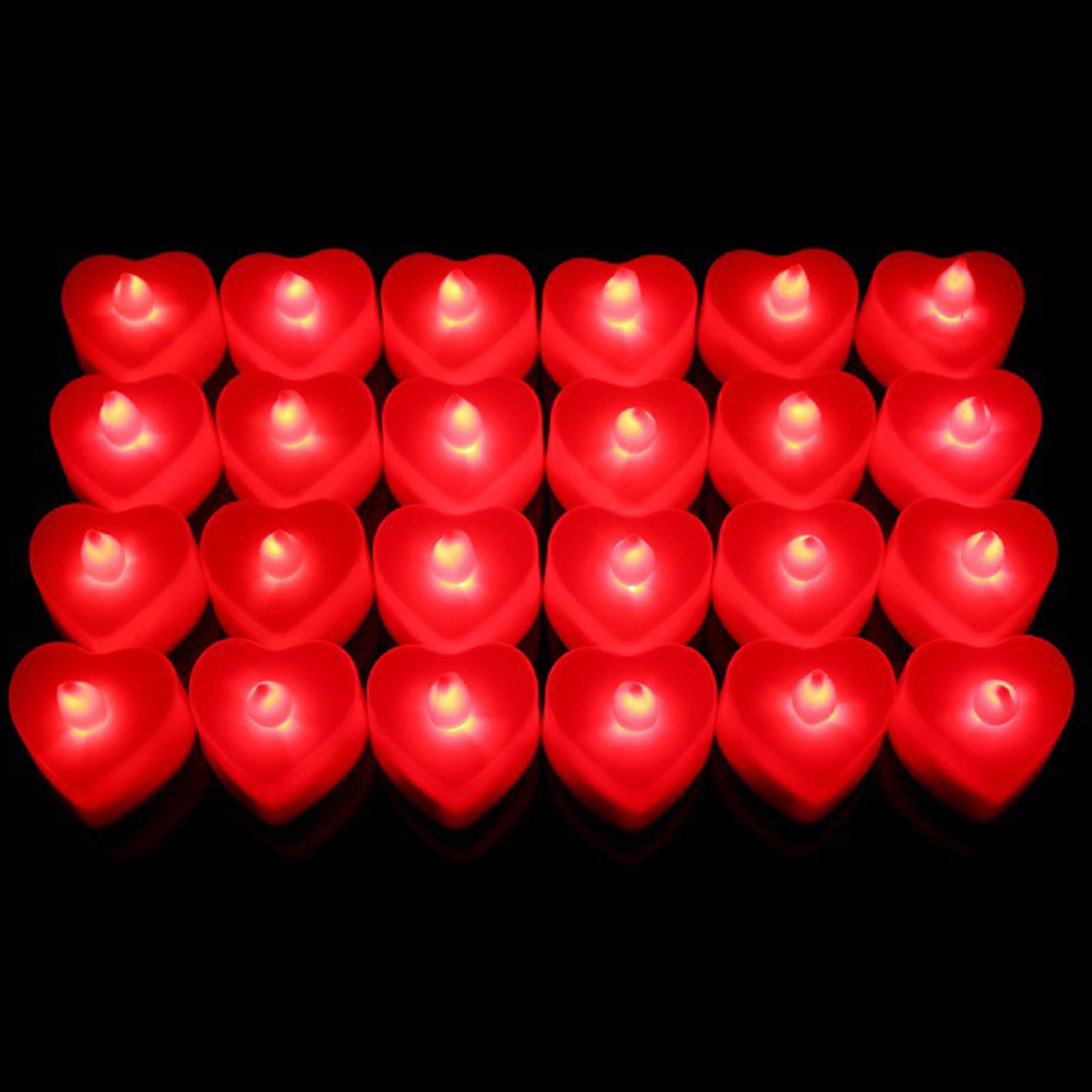 LogHog Heart Shape LED Candles Light Pack of 24, Flameless Flickering Love Candle Lighting for Marriage Proposal, Wedding, Valentine's Day, Anniversary, Thanksgiving