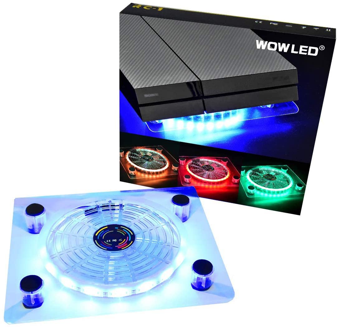 WOWLED USB RGB LED Cooler Cooling Fan Stand, Multi-Color LED Light Cooler Pad Stand Accessories Compatible with PS4, Xbox One X, Notebook, Laptop, Consoles