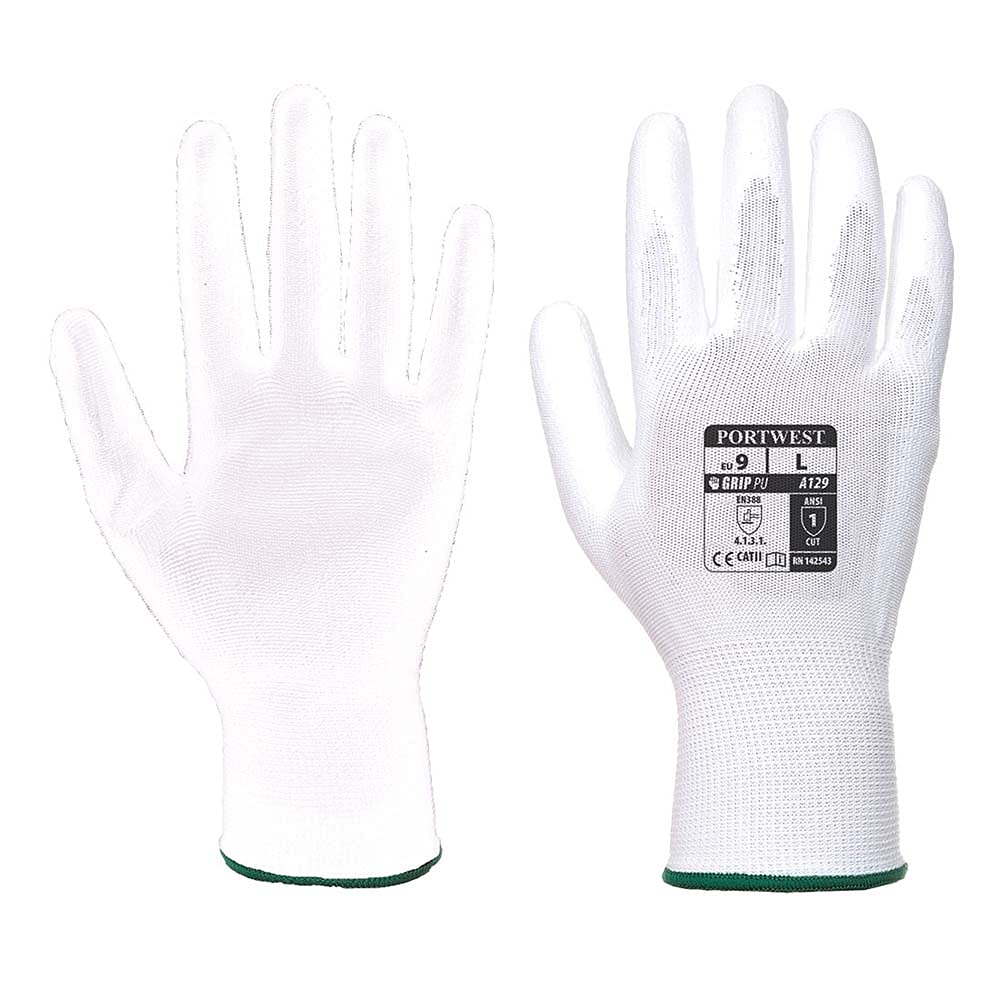 Portwest PU Palm Glove - Full Carton (480), Size: M, Colour: White, A129WHRM