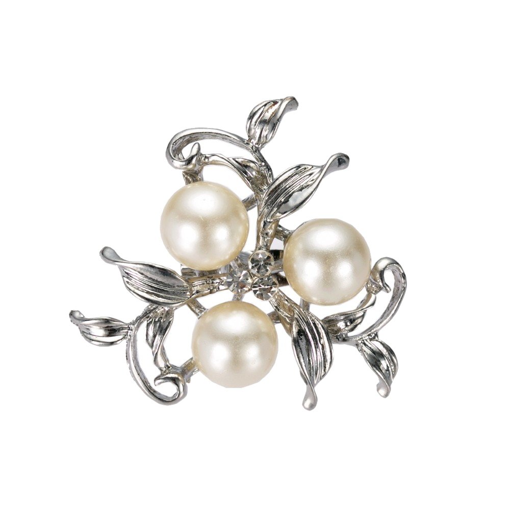 Sparkly Diamante Crystal & Faux Pearl Womens Vintage Look Bridal Wedding Saree Scarf Mother Bride Groom Badge Breastpin Corsage Pin Statement 4cm Floral Star Evening Brooch