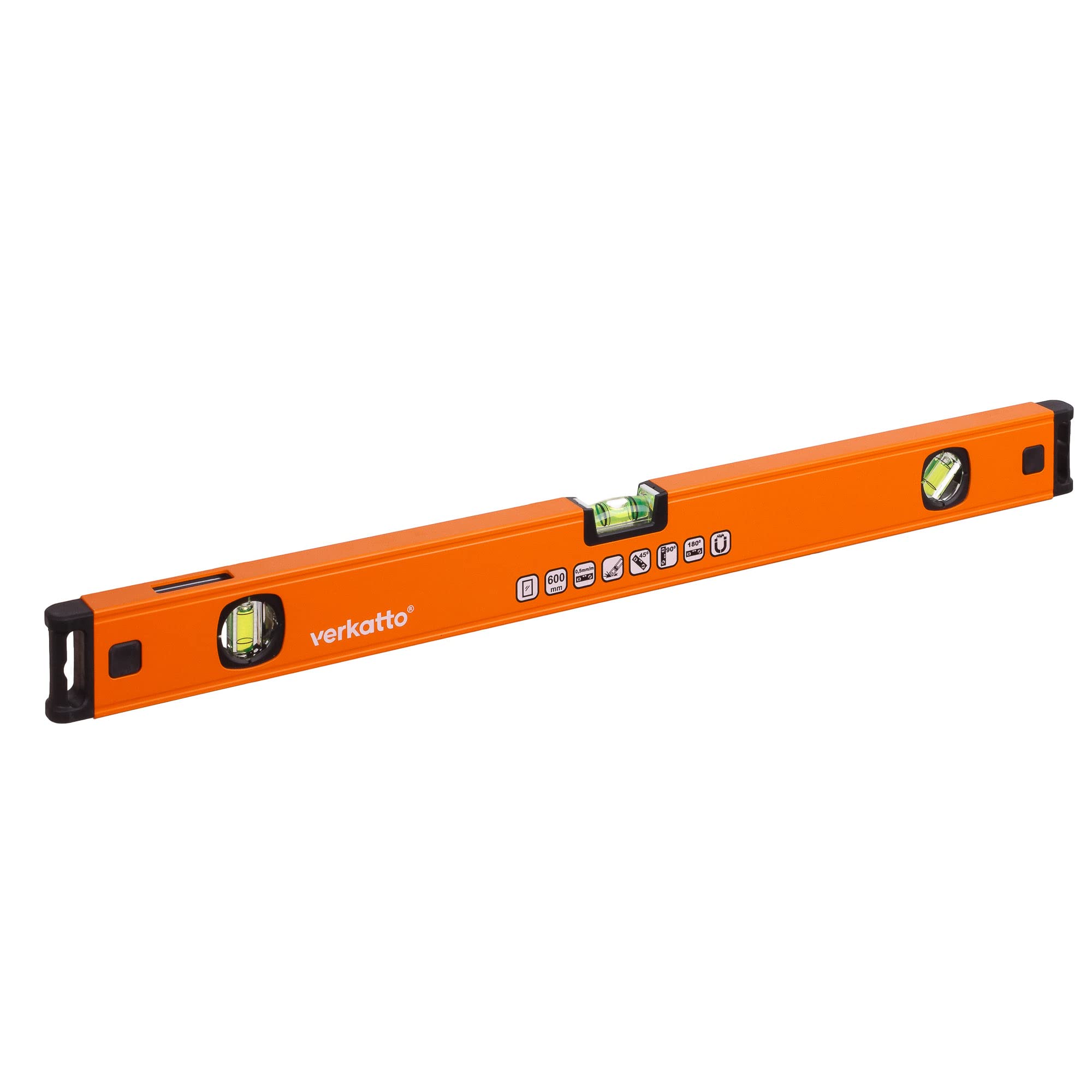 MIVOS Aluminium Spirit Level, 3 Precise Levels, Mirror Function, 0.5 mm/m Accuracy, 600 Mm, Magnetic, VR-4483