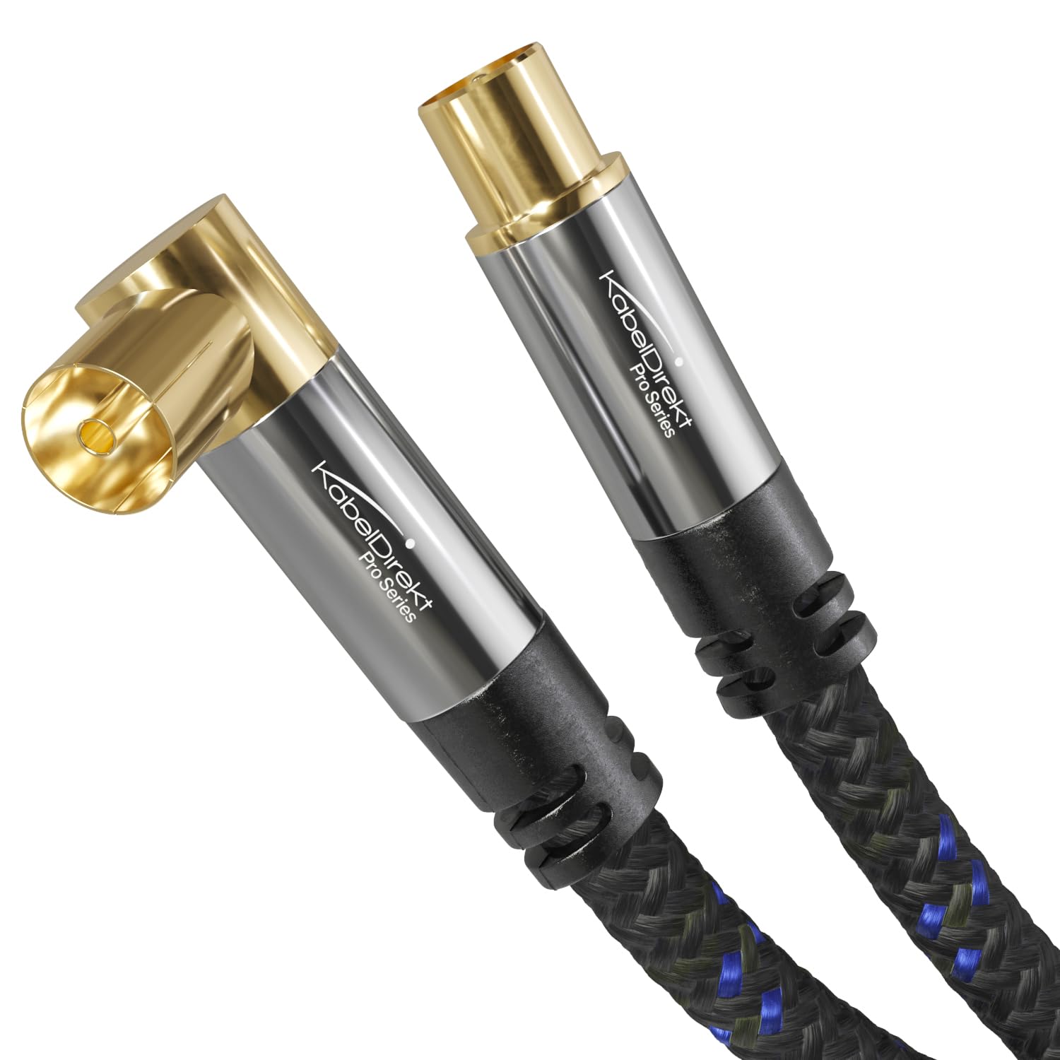 4K aerial cable Nylon braided, TV cable 90° angled/straight connector – 0.5m – break-proof metal plugs for digital & analogue TV (angled female to straight male for DVB-C/DVB-T/DVB-S) – CableDirect