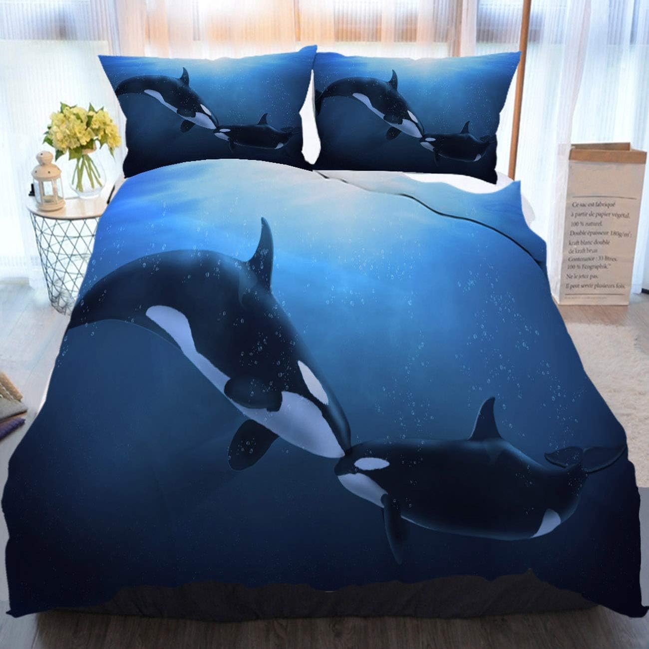 BEIVIVI Ocean 3 Piece Duvet Cover Set, Home Comforter Set,Pair of Orca