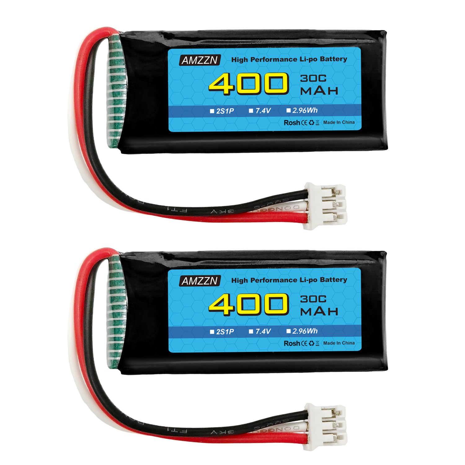 AMZZN 2PCS 7.4V 2S 400mAh 30C Li-po Battery with PH-2.0 3P Plug Suitable for UMX 2S Aircraft, Fixed Wing Drone Quadcopter and Glider Backup Batteries