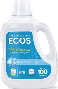 ECOS Laundry Detergent Liquid, 100 Loads - Dermatologist Tested Laundry Soap - Hypoallergenic, EPA Safer Choice Certified, Pl
