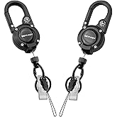 Retractable Keychain Heavy Duty Carabiner Badge Holder, Tactical ID Badge Reel with 30.5” Steel Retractable Cord, 8.0 OZ with Compass, Badge Strap and Key Ring (2 Pack)