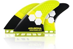 AQUBONA Dual Tab II G5 Tri Fin Set Surfboard Fins Fiberglass Fins for Surfing with Fin Bag Key Screw (Yellow, Single Tab) (Yellow)