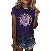 MaQiYa Womens Graphic Tees Summer Vintage Short Sleeve Cotton Moon and Sun Printed T Shirts Tops