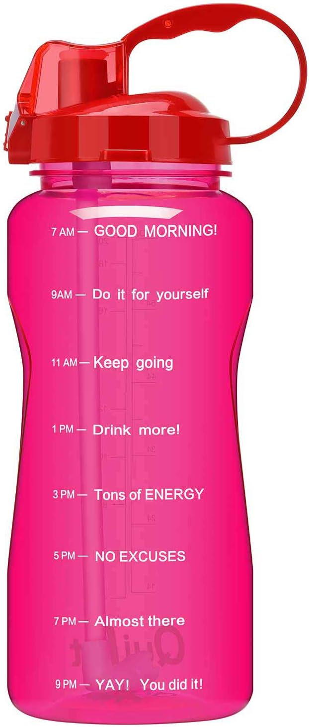 QuiFit 2L/3.8L Portable Daily Water Bottle with Time Marked and Straw Motivational Tritan Sport Water Jug BPA Free