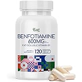 VHC Vitamin B1 Benfotiamine 600mg Supplement- 5X Time Fat-Soluble Thiamine Vitamin B1- Max Boost Bioavailable Thiamine B1 Levels Veggie Capsules,Non-GMO, Soy Free- Made in USA (120 Counts)