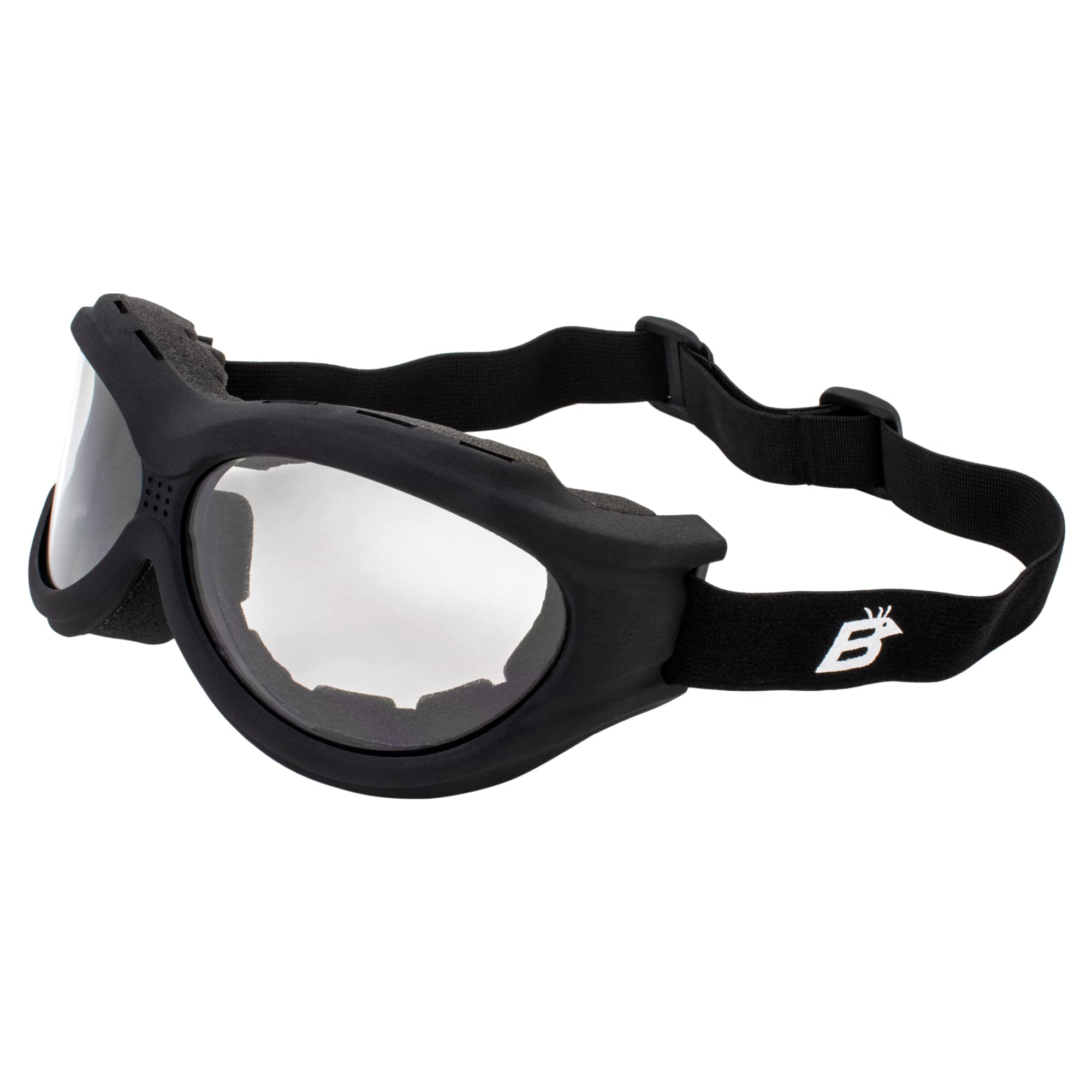 Birdz Eyewear Buzzard Padded Motorcycle Riding Goggle Fits Over Glasses Black Frame with Clear Lens