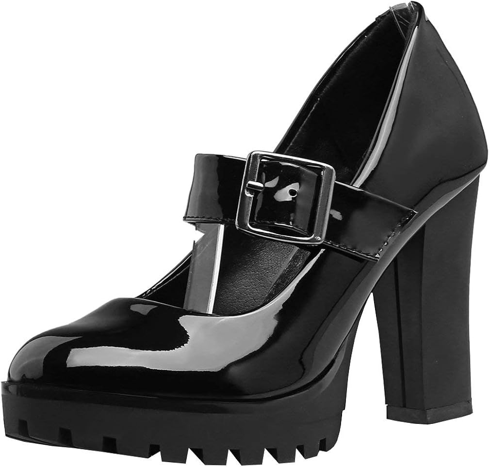 LADIES DOLCIS BLACK PATENT CHUNKY PLATFORM CLEATED COURT SHOES PUMPS SIZE 3-8 | eBay