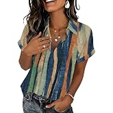 Zeagoo Womens Tops Short Sleeve Shirt Button Down V Neck Casual Blouse 2026 | Button Down Shirt,V Neck,Office Wear,Business Casual,Teacher Outfit,Workwear,Summer Outfit,Classic,Clean Look，Print Top，Fall