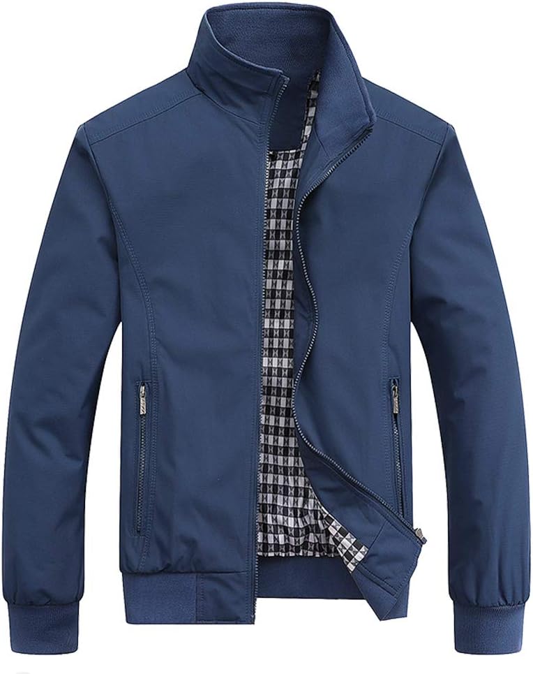 MyMei Men's Casual Jacket Stand Collar Zipper Design Regular Coat Outerwear