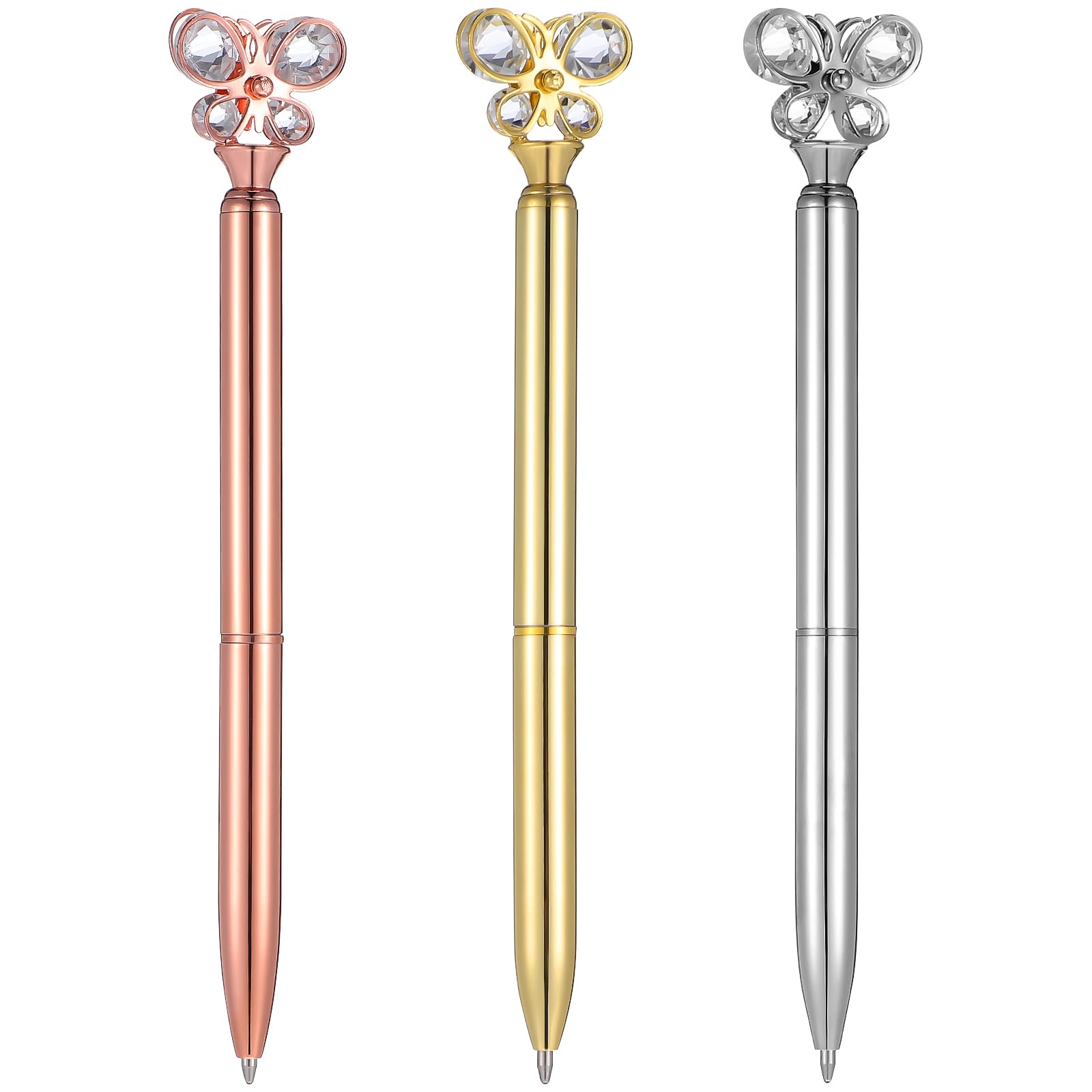 NUOBESTY 3pcs Butterfly Ballpoint Pen Crystal Metal Creative Butterfly Ballpoint Pen Writing Tool Stationery for Office School Home