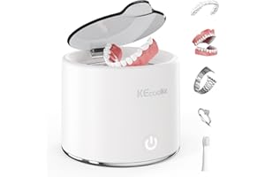 Ultrasonic Retainer Cleaner, KECOOLKE 48kHz Retainer Cleaner Machine for Dentures, Mouthguard, Braces, Night Guard, Toothbrush, Jewelry with Dental Cleaning Pod-Cool White