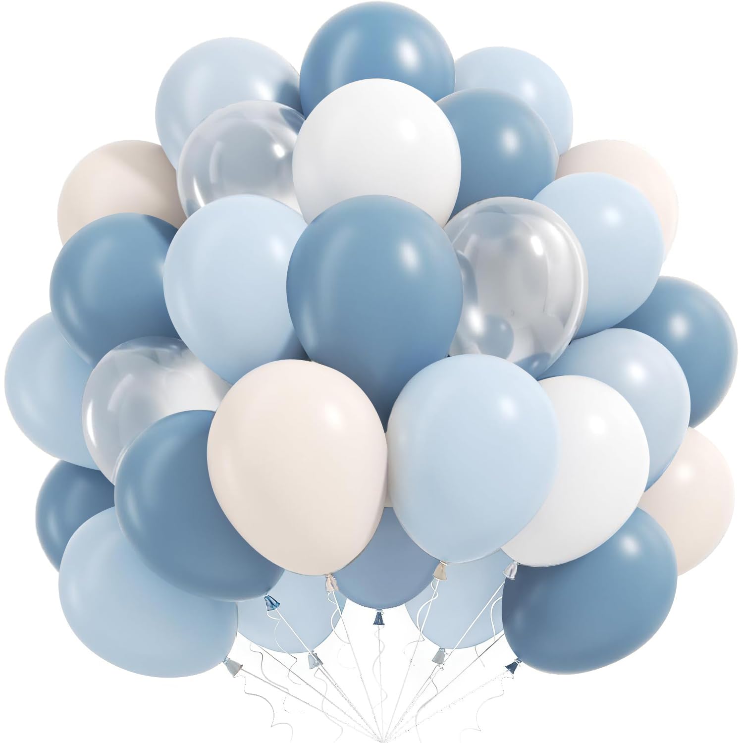 Dusty Blue White Balloons, Pastel Blue Matte White Balloons with Transparent Balloon, Bluey Party Decoration Balloon for Birthday, Baby Shower, Wedding, Christening, Bridal Shower, Gender Reveal — image 1