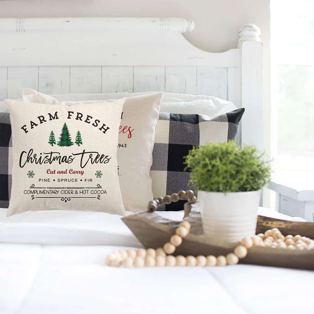 DAJIEWENHUA Christmas Pillow Covers 18x18 Set of 4 for Christmas Pillow Cover Winter Holiday Rustic Linen Cushion Case for Sofa Couch Christmas Decorations Throw Pillow Covers