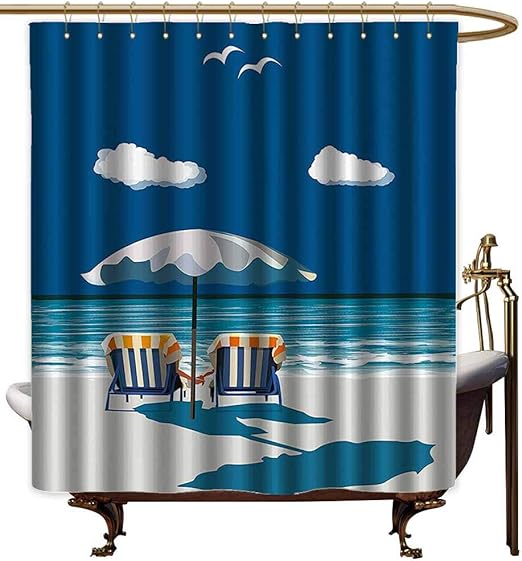 Amazon Com Starsart Shower Curtains Brown And Yellow Coastal Couple On Deck Chairs Beach Holding Hands Umbrella Romance Sea Vacation Blue White Light Blue W69 X L72 Shower Curtain For Small Shower Stall Home Kitchen