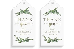 WELANE Thank You Tags, 100 PCS Eucalyptus Gift Tags for Wedding, Bridal Showers, Party Gift Wrapping (4.5 x 9cm/1.77 x 3.54in