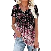 Rainoop Womens Summer Plus Size Tops Blouses Short Sleeve Shirts Lace Pleated Tunic Tops M-4XL