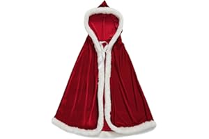 CLOBEAU Christmas Halloween Costumes Cloak Mrs. Claus Santa Xmas Velvet Hooded Cape Robe