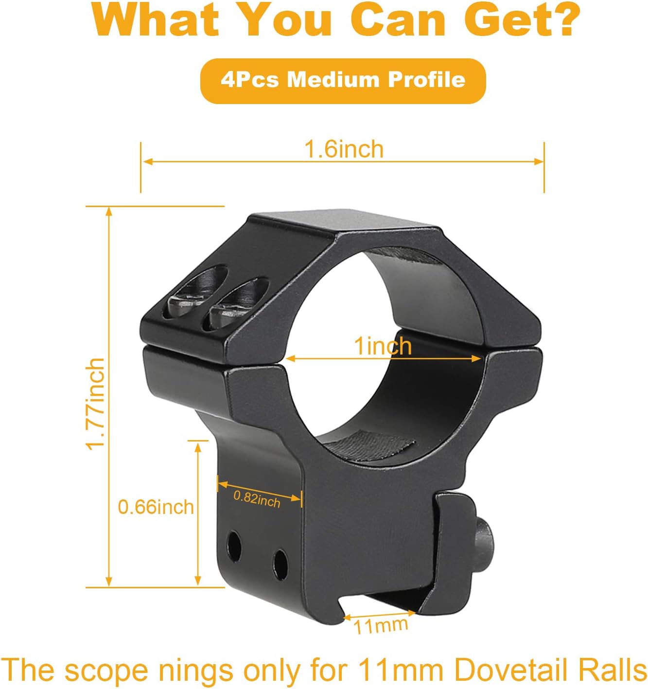 GOHIKING Dovetail Scope Rings 1 inch for Picatinny - Heavy Duty 2pcs 1 inch High Profile + 2pcs 1 Inch Medium Profile Scope Rings Mount for 11mm Dovetail Rails : Sports & Outdoors