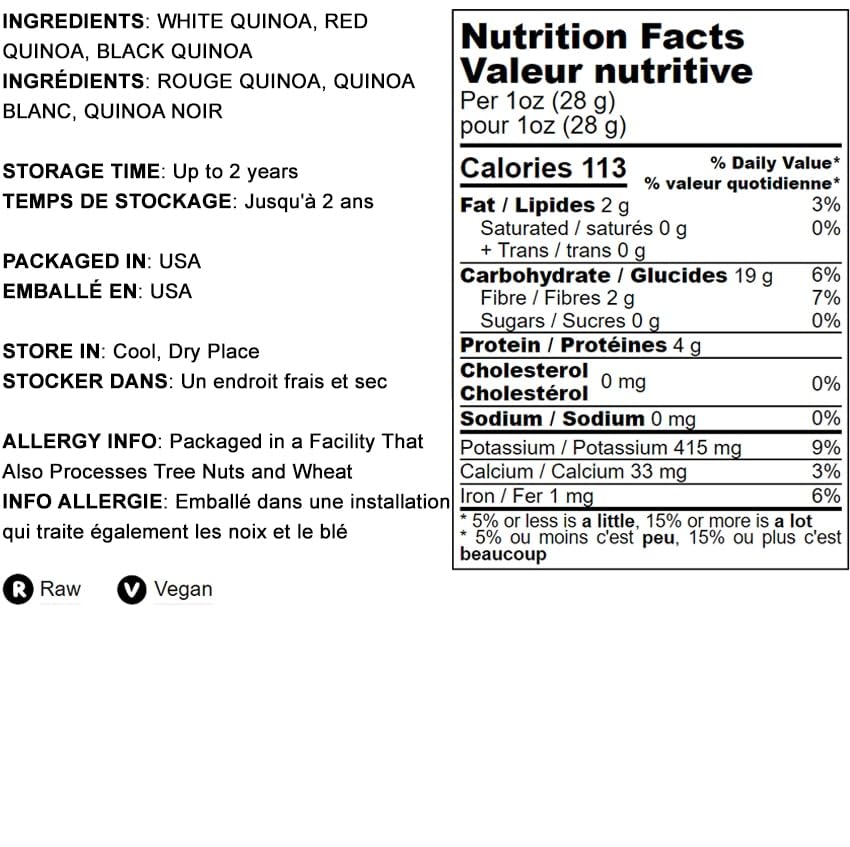 TriColor Quinoa Grain, 3 Pounds Premium Blend of White, Black, and