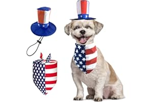 CooShou 4th of July Dog Bandana Uncle Sam Dog Hat American Flag Dog Bandana Triangle Bib Scarf with Stars and Stripes Pattern Independence Day Pet Outfit for Dogs Cats Puppy Kitten 2Pcs