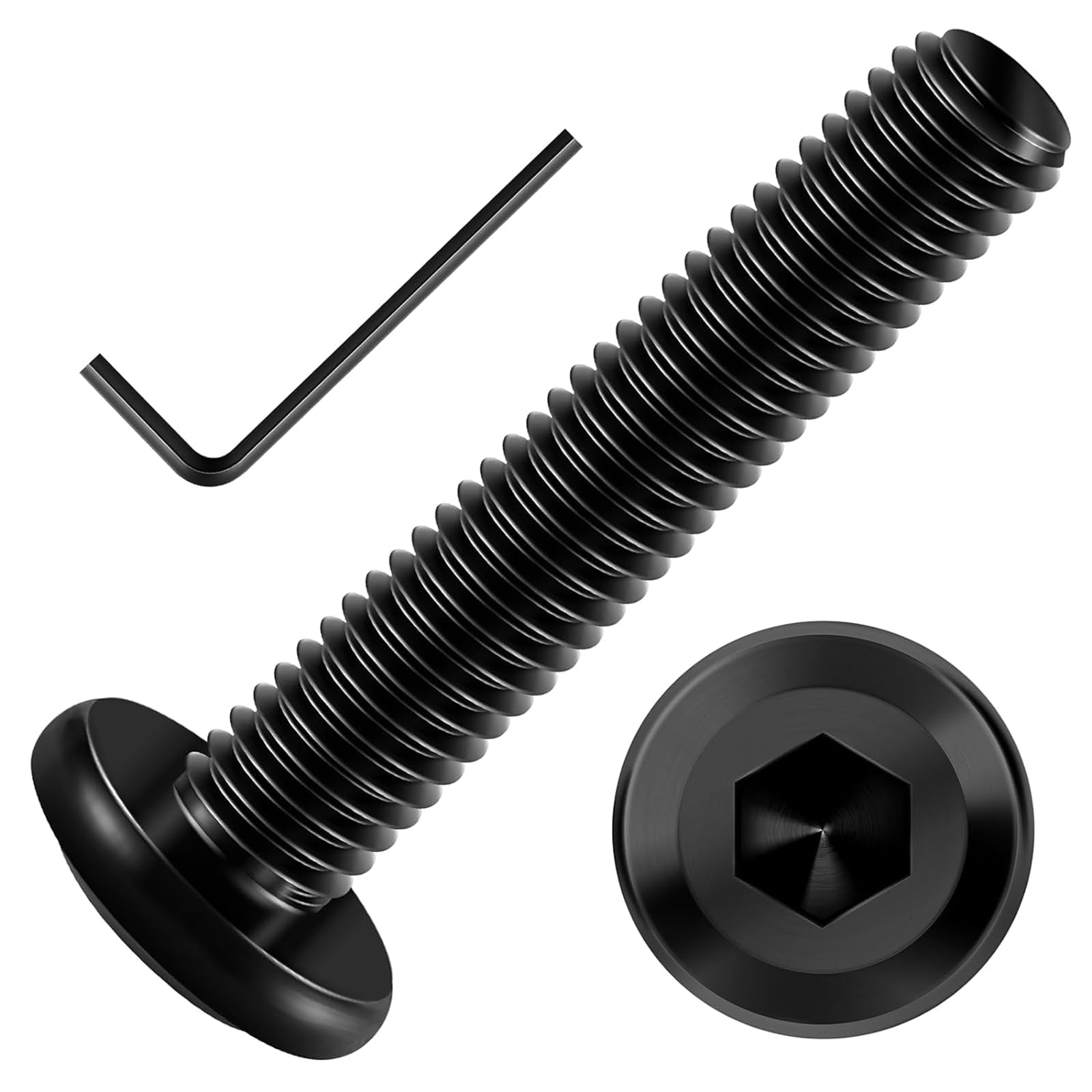 20PCs M6 x 35 Flat Head Screws, Hexagon Socket, Stainless Steel A2 V2A, Full Thread Black Oxide with Hex Key — image 1
