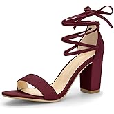 Allegra K Women's Tie Up Heels Burgundy Open Toe Chunky High Heels Sandal 9 M US