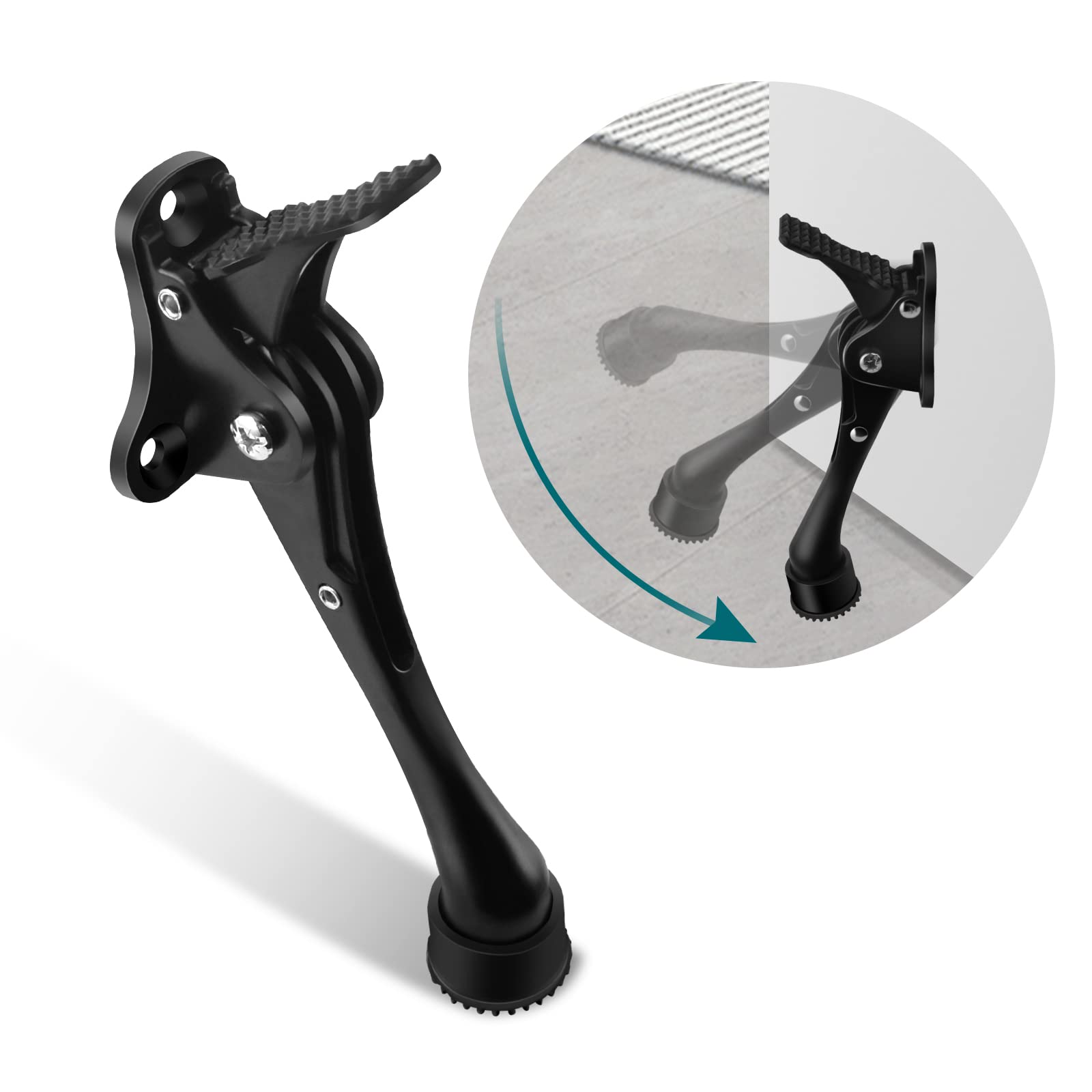 TOKPLNU Kick Down Door Stop, 4 Inch Long Black Kick Down Door Stopper Heavy Duty Kick Down Door Stay Holder with Rubber Tip & Spring for Patio Outdoor Gate, Keep Door Open — image 1