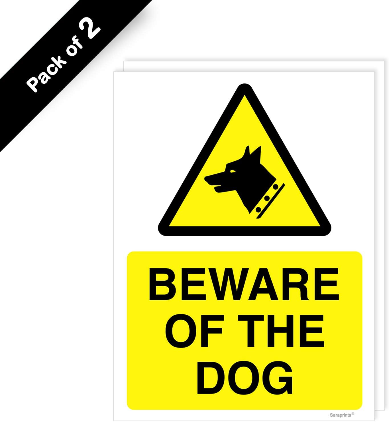 Pack of 2 Beware of the Dogs Sign Outdoor Gate (150 x 200 mm) Dog Sign Waterproof Stickers, yellow - Image 3
