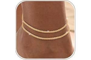 Lyncory Gold/Silver Ankle Bracelets for Women,14k Gold Plated Link Chain Anklets,Trendy Layered Waterproof Anklet Adjustable 