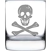 Bevvee Skull and Crossbones Rocks Glass - Skull Decor and Jolly Roger Flag Gifts - 10.25 Oz Glasses