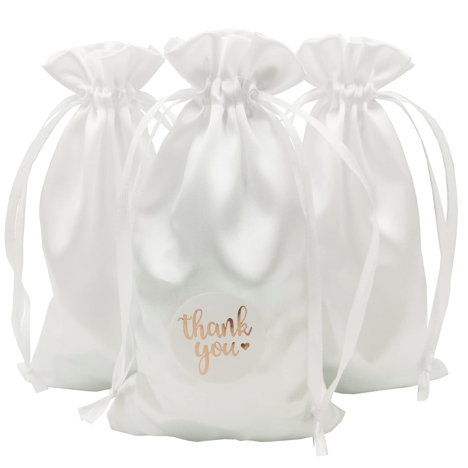 DUGYIRS 30 Pieces Satin White Gift Bags 12cmx20cm,Drawstring Bags for Jewelry Wedding Gift Baby Shower Christmas Party(White)