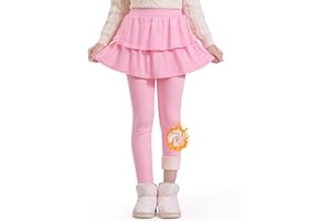 Auranso Girls Fleece Lined Leggings with Skirt Kids Winter Warm Tutu Pants 4-14 Years