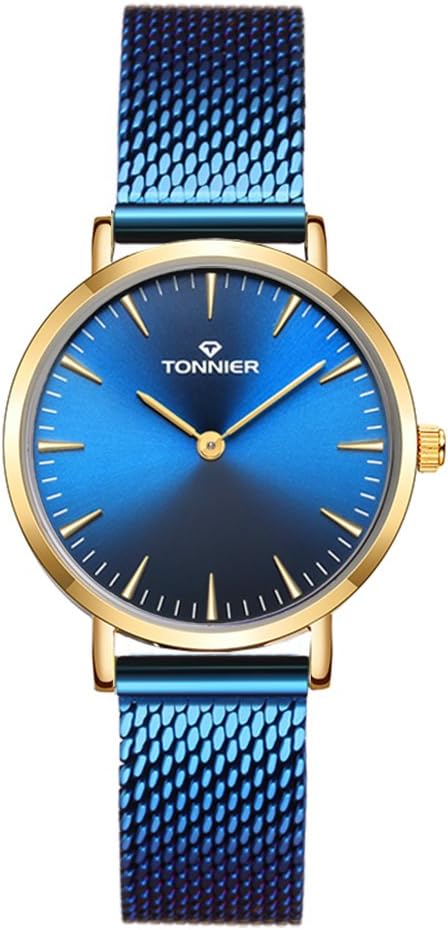 Tonnier Stainless Steel Slim Sliver Mesh Watch Women Watch Quartz