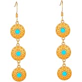 Dangle Earrings - 14K Gold Plated Lightweight Dangle Earrings, Hypoallergenic Turquoise Dangle Earrings for Women Trendy Jewelry Gifts