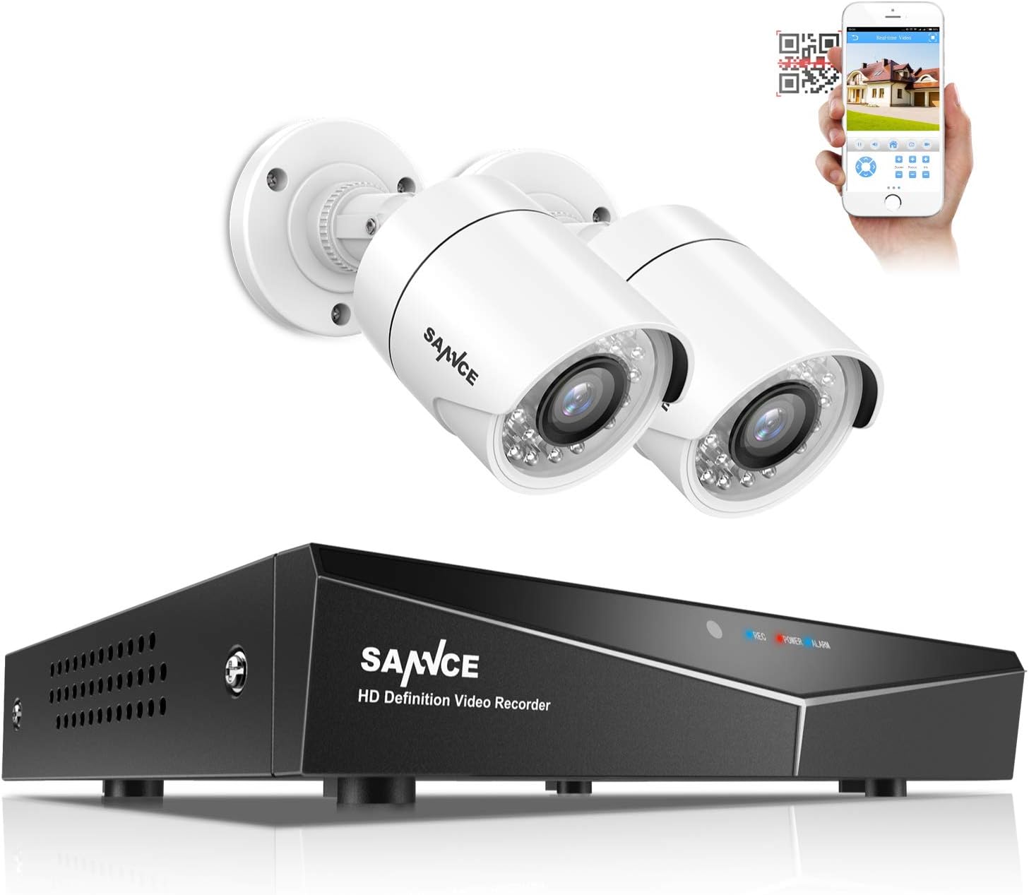 SANNCE 4-Channel HD 1080N Home Security DVR and 2pcs 1.0MP 1280TVL Indoor/Outdoor Weatherproof Cameras with IR Night Vision LEDs- NO HDD