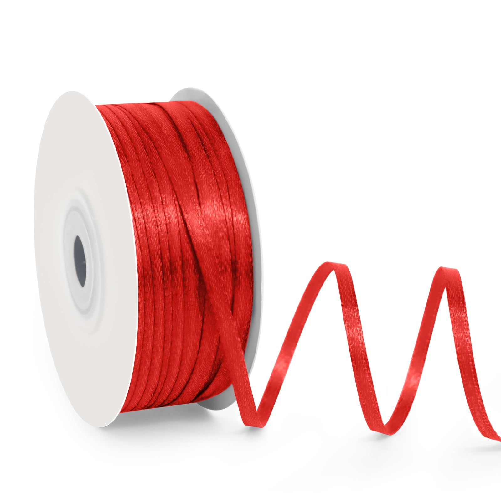 Photo 1 of 1/8" Wide x 100 Yards Single Face Polyester Satin Ribbon, Satin Ribbon for Crafts, Gift, Hair Bows, Wedding Party Decoration, Bow Making & Other Projects (Red)