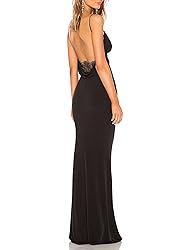 Capuffy Women Drape Neck Formal Maxi Dresses Lace