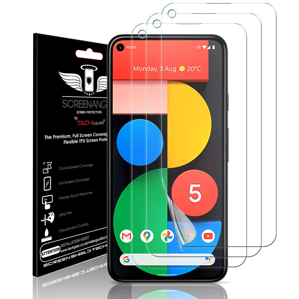 TECHGEAR [3 Pack Screen Protectors fit Google Pixel 5 [Screen Angel Edition] [Case Friendly] [Bubble Free] [FULL Screen Coverage] HD Clear Flexible TPU Films