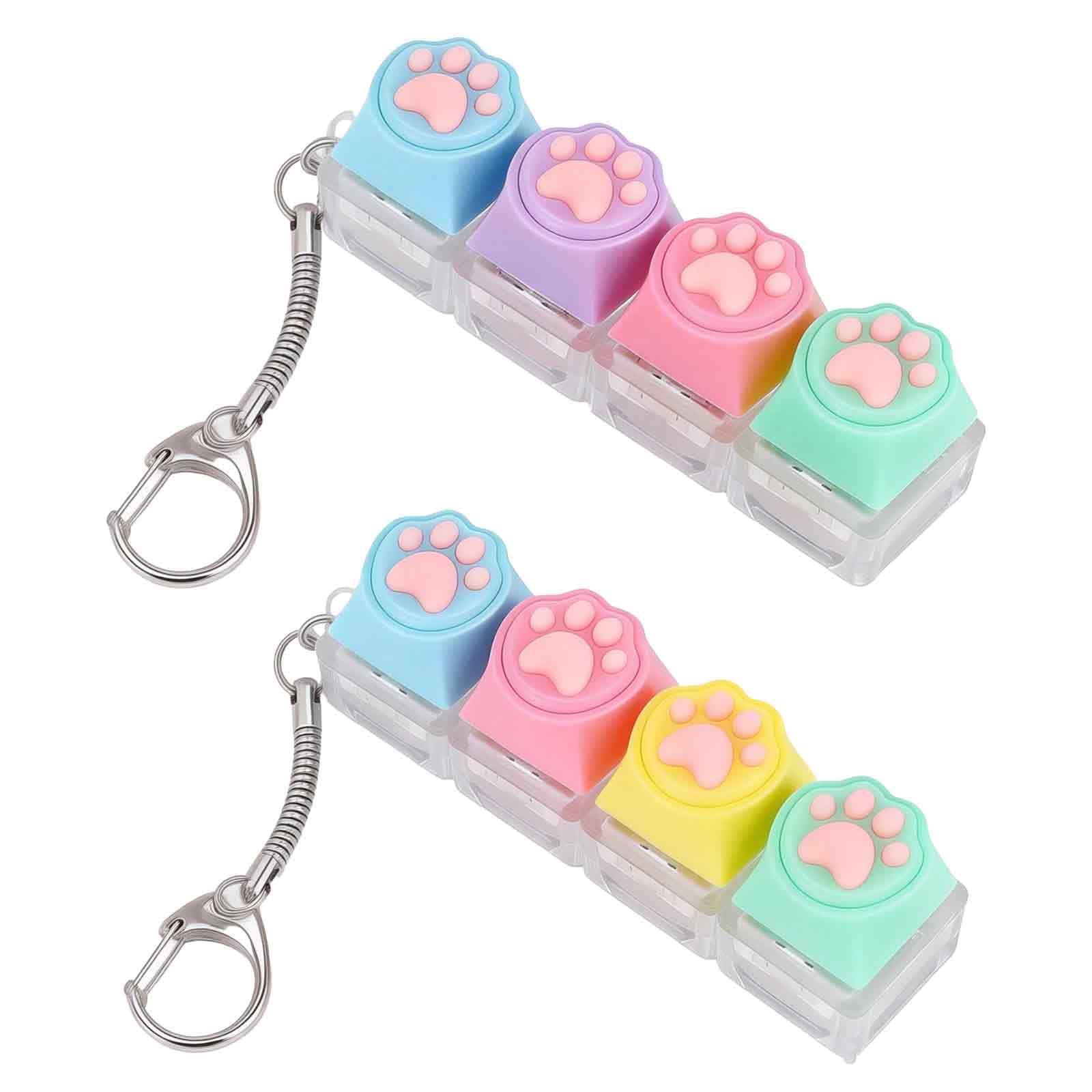 2pcs Cat Paw Keyboard Fidget Toy, Funny Fidget Keyboard Clicker, 4 Button Cats Paw Fidgets Keyring Stress Relief, Cat Keycaps With Keychain 4-In-1 for Home Party Gathering