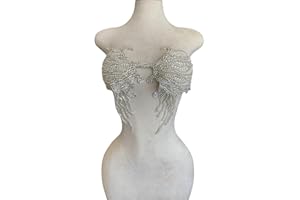 ESOSZNUA Trimimg Patches Pure Handmade with Glass Rhinestones Beads sew on Applique for Dress Chest Decorative Accessories 17X13inches (Silver)