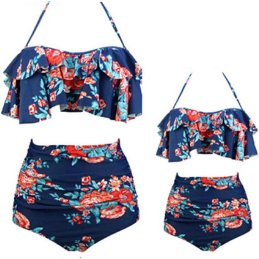 Mommy and Me Swimsuit Family Matching Mom Girls Bathing Suit Swimwear Bikini (M, Blue-Mom)