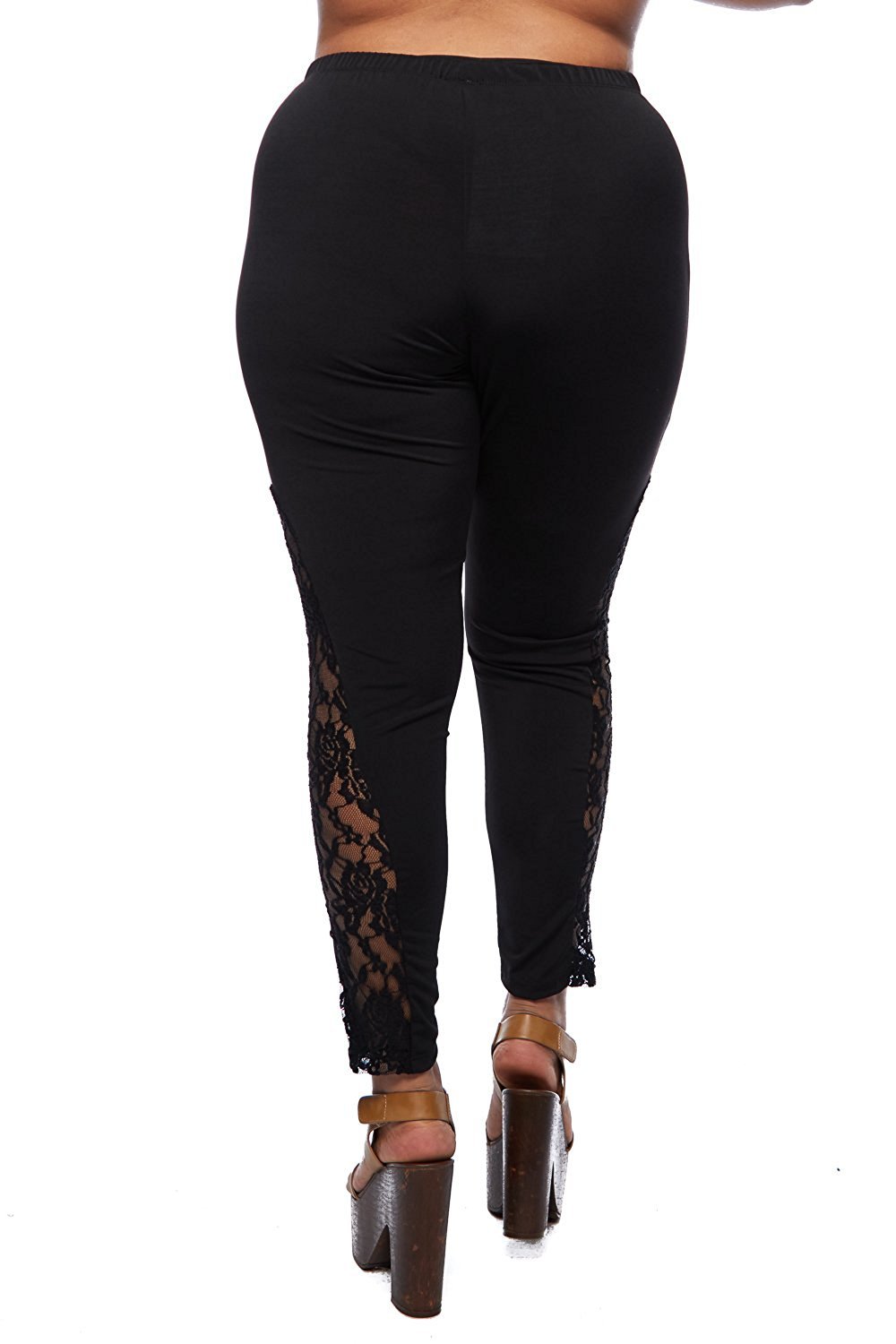 Womens Plus Size Black Leggings With Elegant Lace Panel Sizes